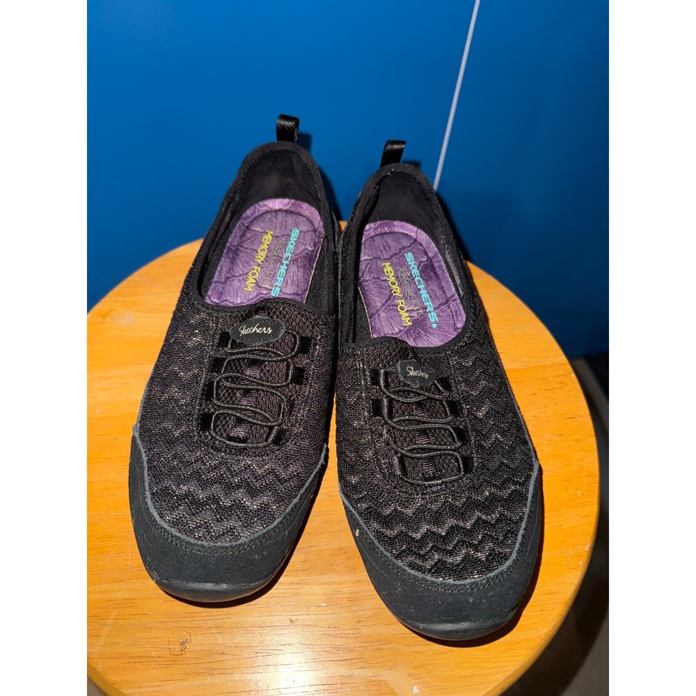 Skechers Relaxed Fit Black Memory Foam Slip On Sneakers Womens 7